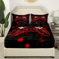 thumbnail image 2 of Game Bedding Sets s,Gaming Fitted Sheet Twin,Gamer Bed Sheets Neon Lights Gamepad Bed Set for Teen Men Bedroom,Geometry Grid Sheets 2Pcs with 1 Pillow Case,Red Black（No Top Sheet）, 2 of 5