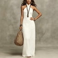 thumbnail image 4 of Hulanddfd Women's Dress Halter Neck Sleeveless Bodycon Solid Color Summer Maxi Dress White Size L, 4 of 4