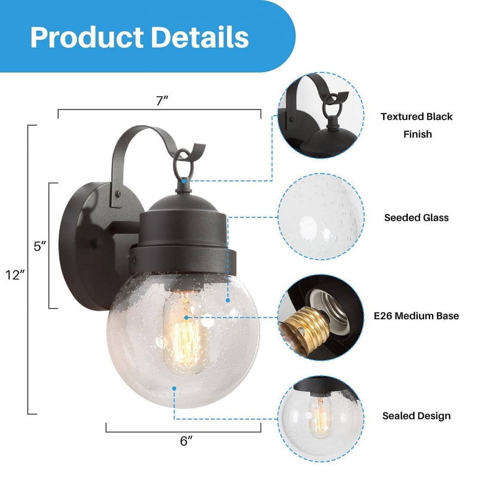 LNC Zalan 11-in H Sandy Black Seeded Glass Globe Modern Wall Mount Outdoor Wall Light