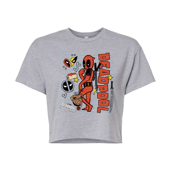 Marvel Deadpool & Wolverine - Notebook Doodles - Juniors Cropped Graphic T-Shirt