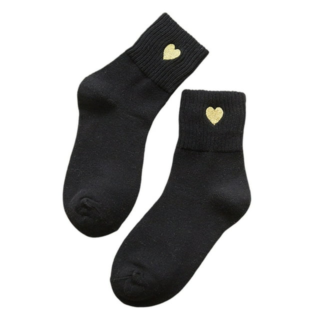Women Fashion Solid Gold Love Short Socks Embroidered Cotton Socks Mid Calf Socks