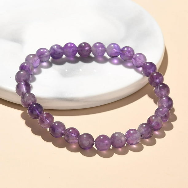 Pulsera de amatista con cuentas (1 unidad). Pulsera elástica de amatista natural con cuentas redondas. Conjunto de pulseras multicapa.