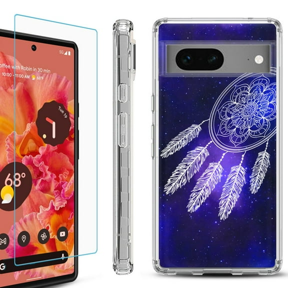 OneToughShield ® for Google Pixel 7a Shockproof Bumper Phone Case, with Tempered Glass Screen Protector - Dream Catcher