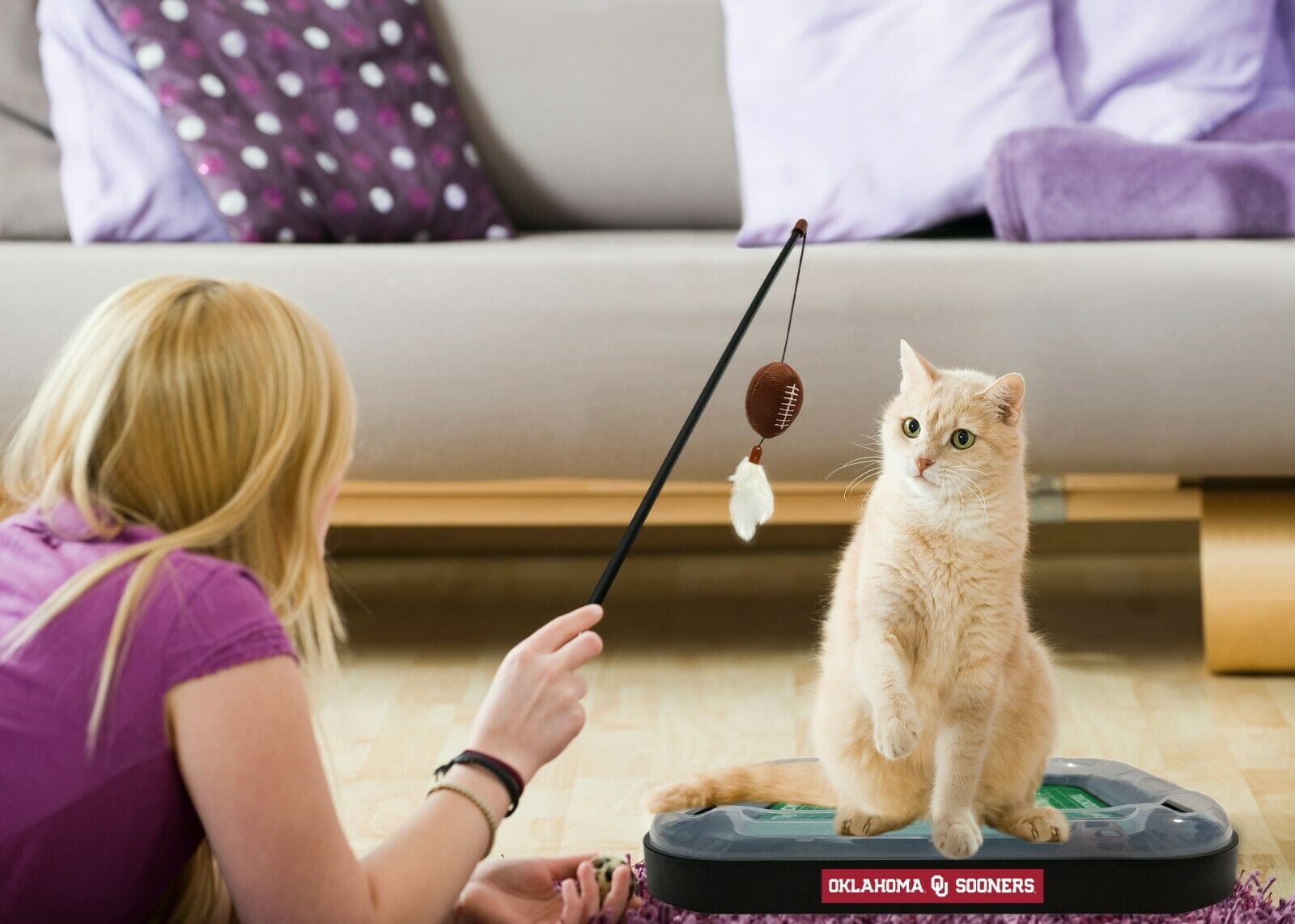 NCAA Oklahoma Sooners CAT Scratcher Toy with Catnip Plush & Feather Cat Toy 5-in-1 Kitty Toy