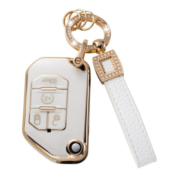 for Jeep Key Fob Cover with Leather Lanyard, Fob Case Compatible with 2018 2019 2020 2021 2022 Wrangler Gladiator JL JLU Rubicon Smart Key Protector Holder