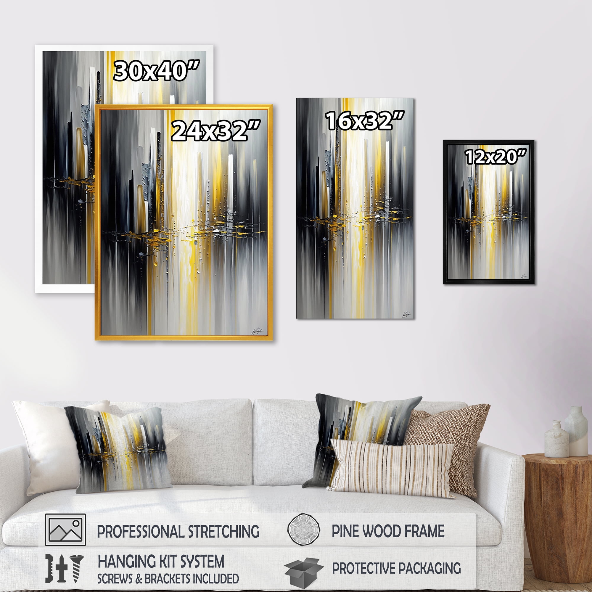Designart Abstract Geometric Black And Yellow II Canvas Wall Art