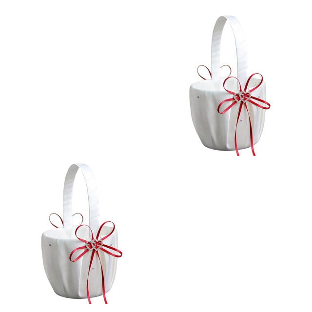 Bewildely Cesta de boda portátil diseño simple anillo portador corazón flor titular compromiso vacaciones pétalos contenedor fiesta accesorios rojo Rojo 2piezas Bewildely CBP448973