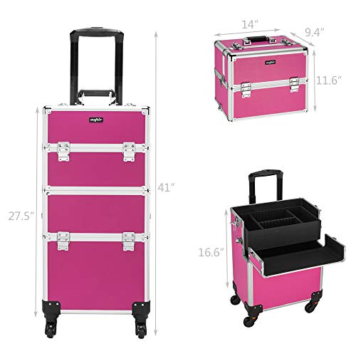 mefeir 3 in 1 Rolling Makeup Train Case, Aluminum Makeup Travel
