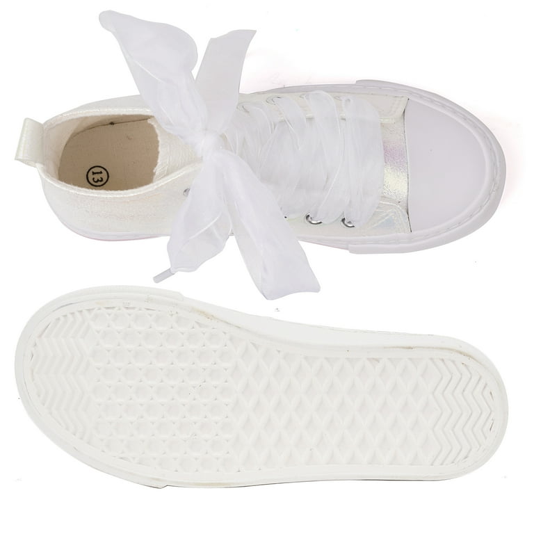 Little Girls Kids Sneakers Bowknot Pearl Ribbon Canvas Shoes