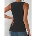 thumbnail image 5 of Camiseta sin mangas fruncida con cuello en V para mujer, camisa sin mangas con decoración de botones huecos y ojales, cintura de Color liso, 5 of 5