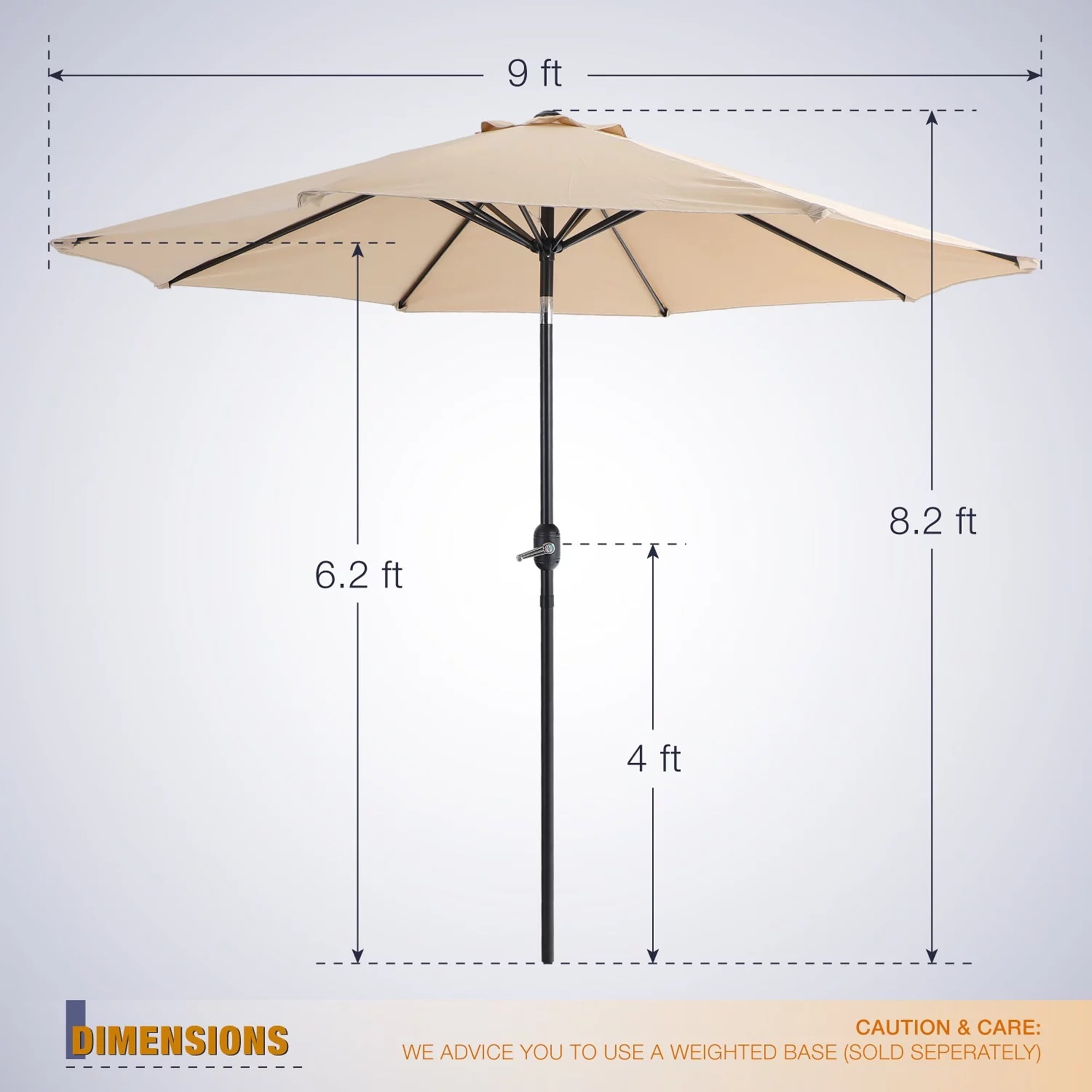 SUMMT LIVING 4-Piece Outdoor Conversation Set with 9 ft Umbrella, Side Table & Two Stack-able Chairs, Black & Beige