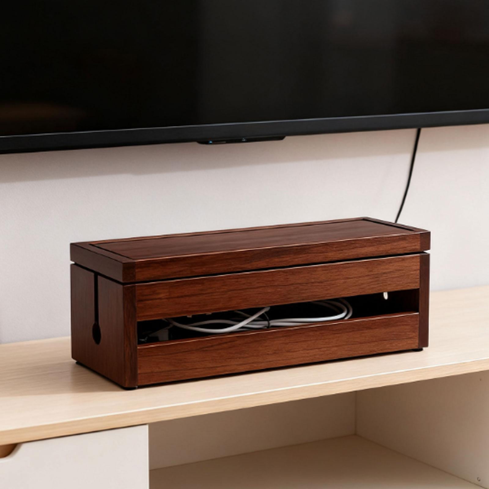 Fiocias Cable Management Box Cord Management Cable Organizer Box Cords Hider for TV Desk Brown