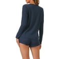 thumbnail image 3 of INSPIRE CHIC Women's Waffle Pajama Sets Knit Lounge Set Button Up Long Sleeve Top and Shorts Matching Loungewear XS Blue, 3 of 5