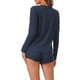 thumbnail image 3 of Conjunto de pijama de waffle para mujer INSPIRE CHIC, conjunto de lounge de punto, blusa de manga larga con botones y pantalones cortos, ropa de casa a juego, M azul, 3 of 5
