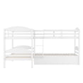 thumbnail image 3 of Bed Frame Twin L-Shaped Bunk bed with Trundle-White, 3 of 8