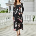 thumbnail image 2 of Grace Karin Women's Fall Square Neck Long Sleeve Floral Dress Casual Flowy High Waist A Line Midi Dress with Pockets, 2 of 5