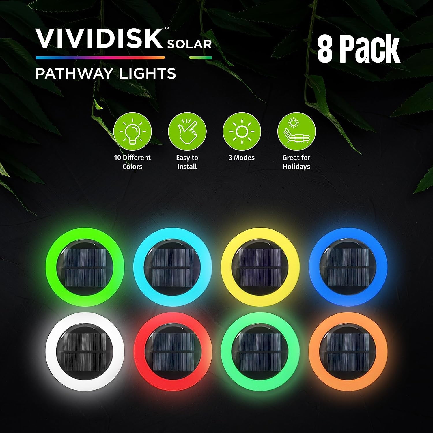 Bell and Howell Color Disk Lights Solar Pathway LED Lights Auto On/Off Solar Outdoor Lights