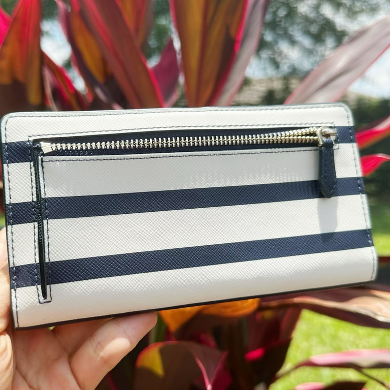Kate Spade Marlee Sailing Stripe Large Slim Bifold Wallet Blue White Multi
