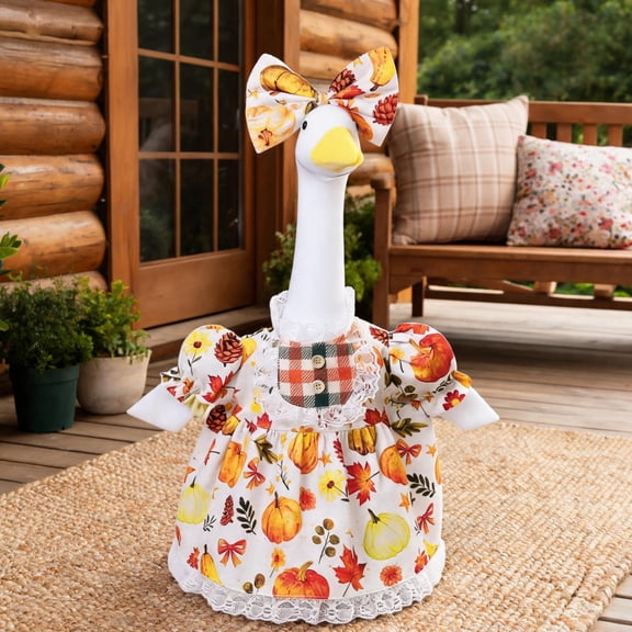23 Inch Lawn Goose Fall Outfit, Thanksgiving Festive Garden Statue Clothes, Seasonal Dress for Porch Yard Outdoor Decor