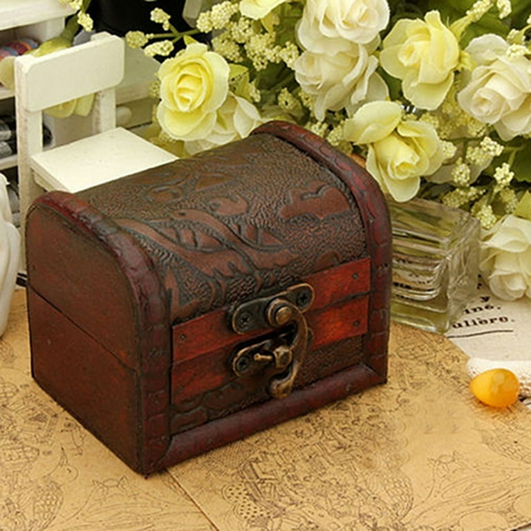 TOPOINT Chest Treasure Box - Pirates Treasure Chest With Metal Lock Small -  Wood Treasure Box Gifts For Kids - Decorative Keepsake Box - Mini Treasure