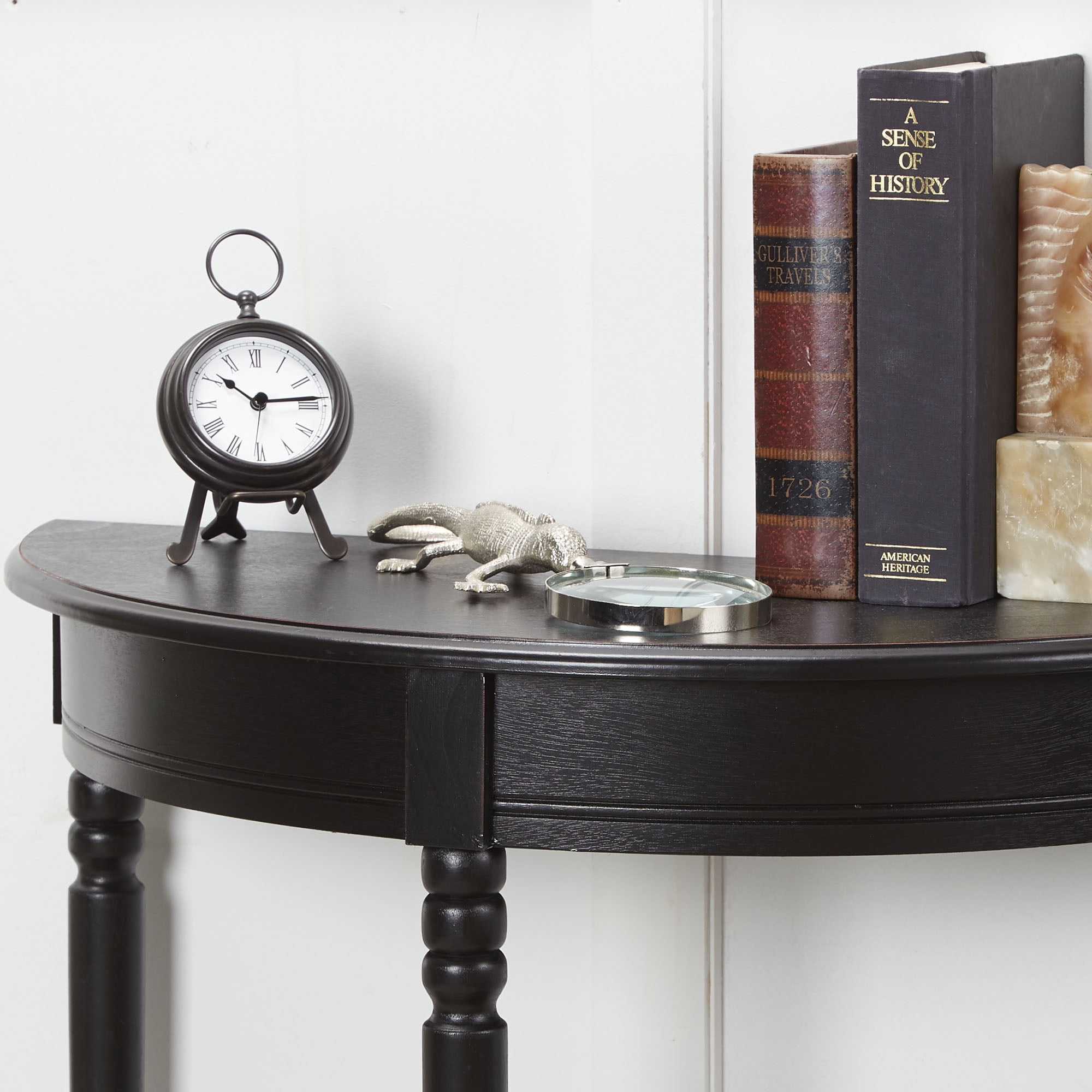 Decor Therapy Simplify Half Round Accent Table, Shelf Side, 28.5" x 28.5" x 12" - Black
