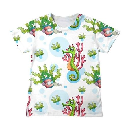 

YWDJ 4-13Years Boys Girls Tops Fashion Short Sleeve Gradient Tops Child Crewneck Summer Casual Loose Tshirt Green 8 Years