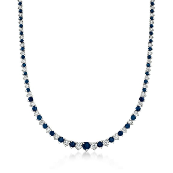Ross-Simons 8.75 ct. t.w. Sapphire and 1.50 ct. t.w. Diamond Tennis Necklace in Sterling Silver, Women's, Adult