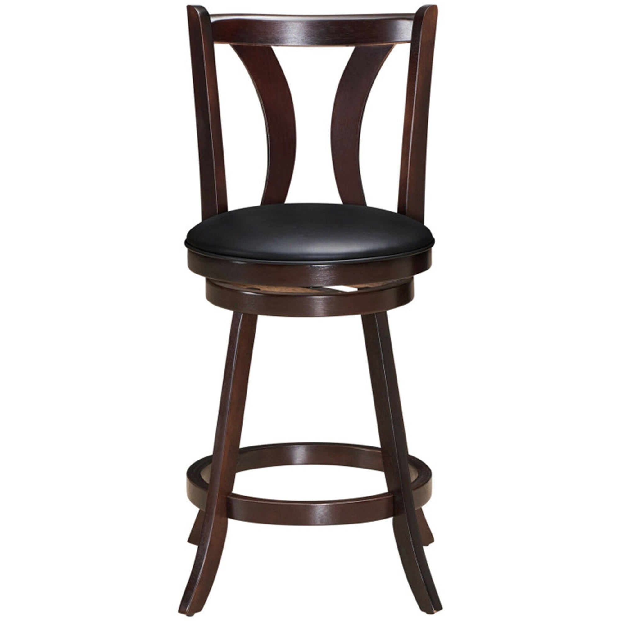 Demi Bonn 24" Set of 2 Swivel Counter-Height Bar Stools Chairs with Rubber Wood Legs, Modern Dining Chair with Backrests, Brown