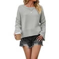 thumbnail image 3 of Women'S Oversized Long Sleeve Sweaters Fall Outfits Trendy Crewneck Knit Side Slit Fashion Pullover Tops Gray M, 3 of 9