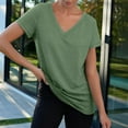 thumbnail image 2 of WEIYLL Womens Tshirt Solid Color V Neck Short Sleeve Versatile Basic Green Tops Sizes L, 2 of 7