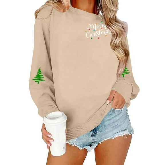 SDNall Womens Christmas Print Crewneck Sweatshirt, Long Sleeve Holiday Pullover Top