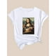 thumbnail image 3 of Camiseta Para Mujer De Verano Cuello RedondoChic Mona Lisa & Kitten Print T-Shirt for Women - Casual Round Neck, Short Sleeve Top, Breathable Polyester, Machine Washable - Perfect for Spring/Summer/, 3 of 8