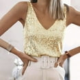 thumbnail image 2 of BYHONG Women's Sequin V-Neck Tank Top - Glittering Evening Wear with Straps, Party Womens Blouses & Sparkly Clubwear Yellow XXL, 2 of 4
