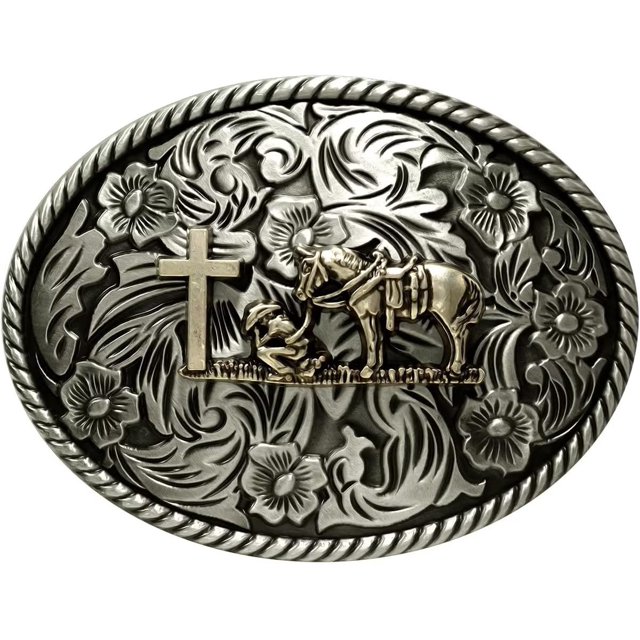 Moranse Religion Cross Cowboy Kneeling Prayer And Horse Design Belt Buckles