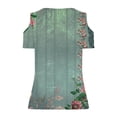 thumbnail image 7 of Dazajoo O-Ring Strap T-shirt for Women Summer Casual V Neck Short Sleeve Shirts 2024 Summer Womens Floral Print Cold Shoulder Loose fit Tops,Army Green,S, 7 of 7