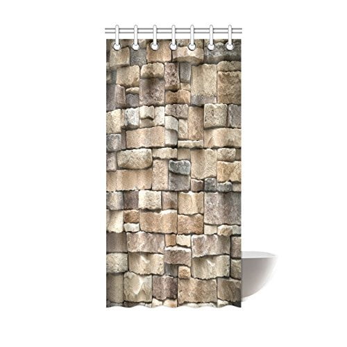 ABPHQTO Cortina de ducha de pared de roca Superficie de piedra de color Diseño de casa de estilo de pueblo retro Cortina de ducha de tela decorativa 90x180 cm Largo Marrón Gris