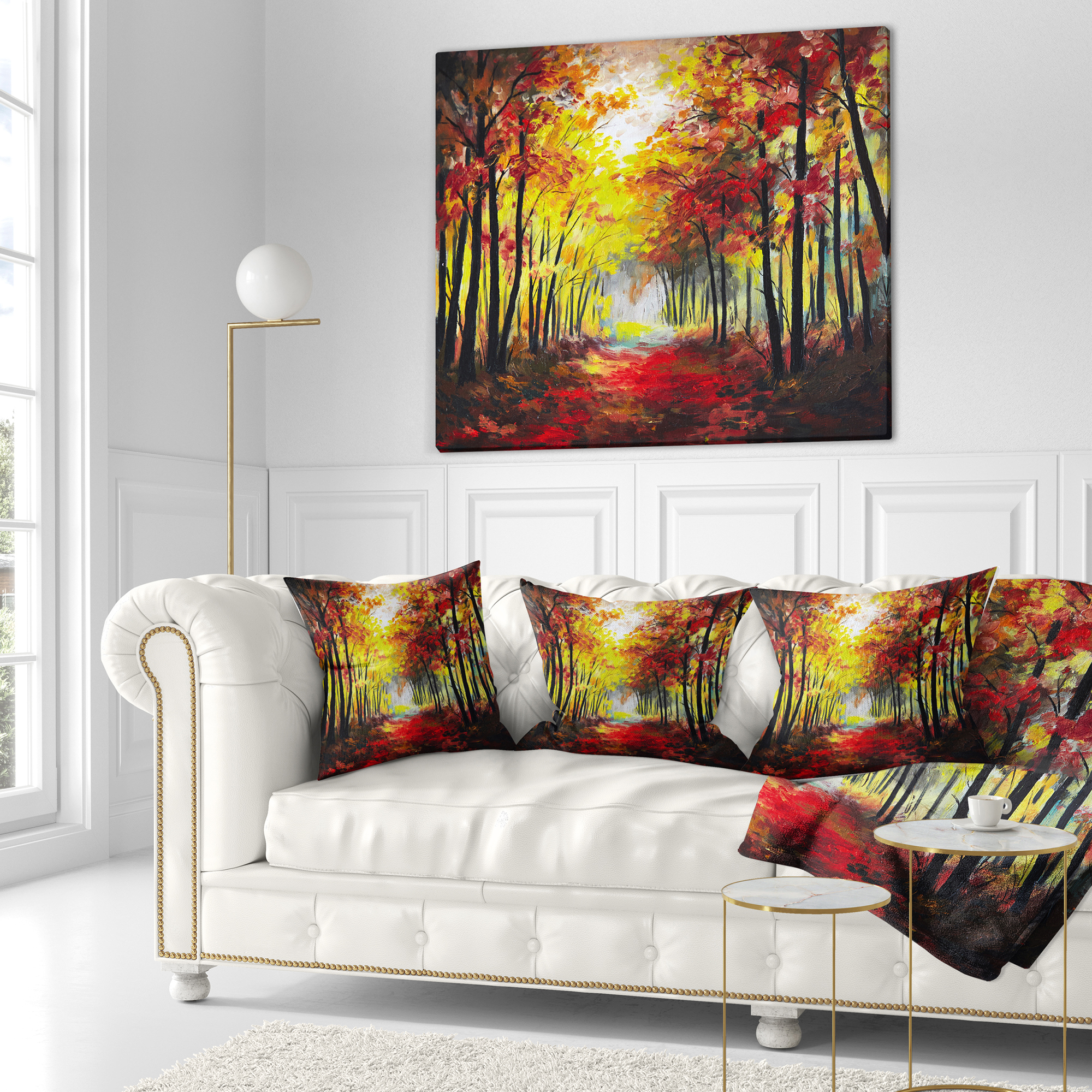 Designart Walk Through Autumn Forest - Landscape Printed Throw Pillow - 18x18