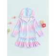 thumbnail image 3 of DDSBABAY 1-7T  Kids Girls Swimsuit Cover up Rainbow Print Zipper Long Sleeves Hoodie Dress Rash Guards for Toddler Bathing Suit, 3 of 9