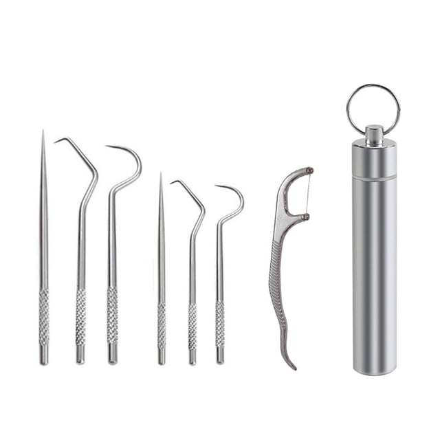 Billuyoard Palillo de Limpieza de de viaje Selección Barbacoa Fruta Tenedor Reutilizable Lavable Multifuncional Flosser Flosser con Mostrada 7PCS Billuyoard HA012565-02