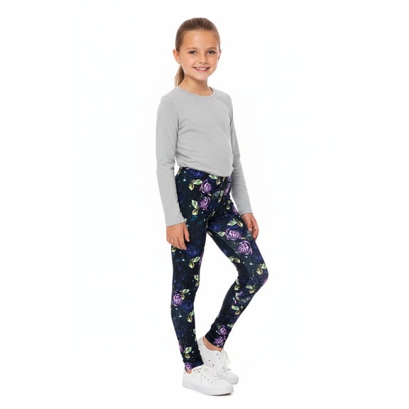 Creamy Soft Girls Kids Size Leggings, High Rise, Stretchy - by USA Fashion Purple and Violet Rose Large