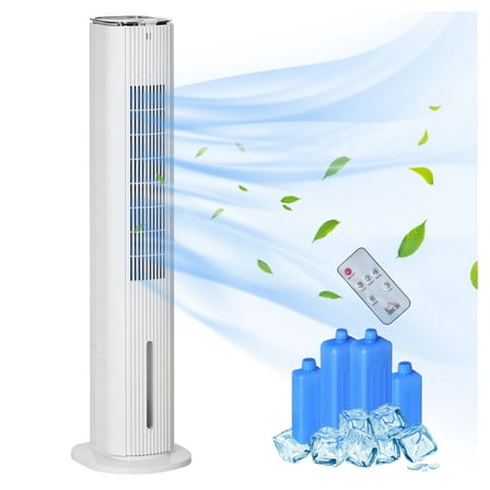 Portable Air Conditioner Fan, 2-in-1 Evaporative Cooler Humidifier, 3 Speeds, 3 Modes, Remote Control, 1.3 Gal, White, for Room up to 215 sq ft