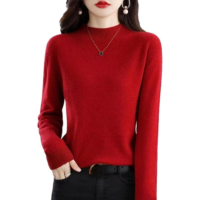 Women‘s Wool Sweaters Mock Turtle Neck Lightweight Long Sleeve Cozy Warm Fall Winter Pullover Tops