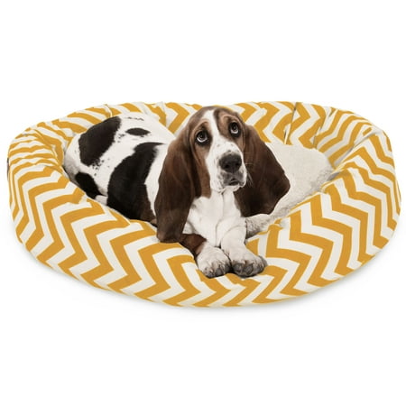 UPC: 0788995542261 | Majestic Pet | Chevron Sherpa Bagel Pet Bed For Dogs  Yellow  Medium