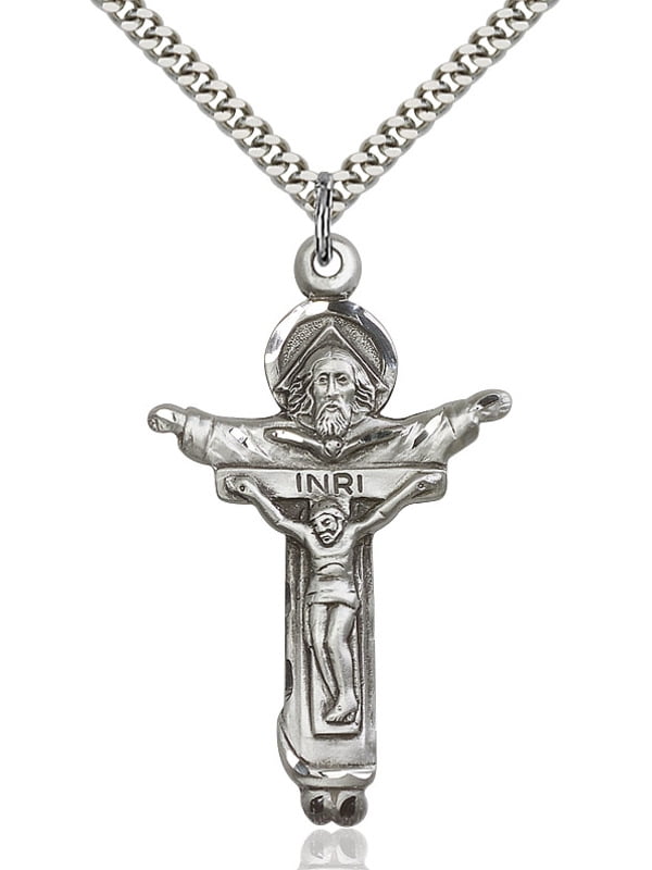 Bonyak Jewelry Sterling Silver Cross Pendant 1 3//8 x 3//4 inches with Heavy Curb Chain