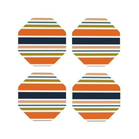 

Fuzoiu Colorful Pastel Stripes Print Leather Coasters Set Drink Coasters Set of 4 for Tabletop Protection Durable PVC Coasters Home Décor and Housewarming Gift-Octagon