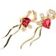 thumbnail image 3 of 1 par de pendientes de lazo con forma de corazón y gemas rojas, pendientes de botón, joyería para mujer, 3 of 6