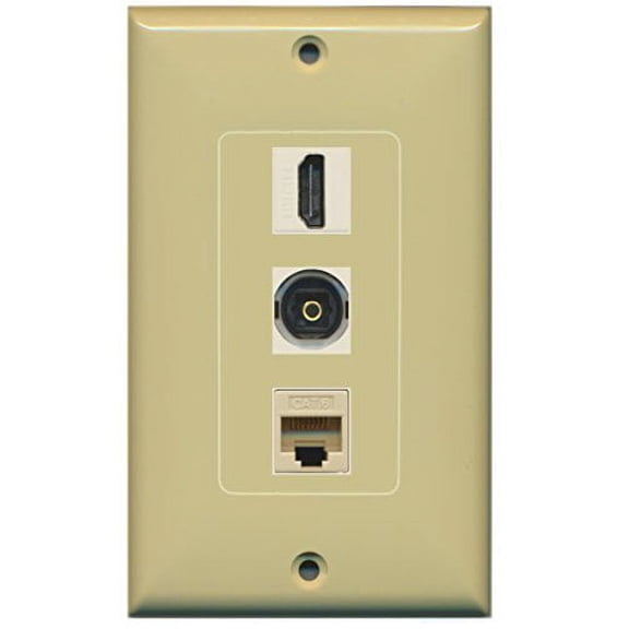 RiteAV - 1 Port HDMI and 1 Port Toslink and 1 Port Cat6 Ethernet Decorative Wall Plate - Ivory