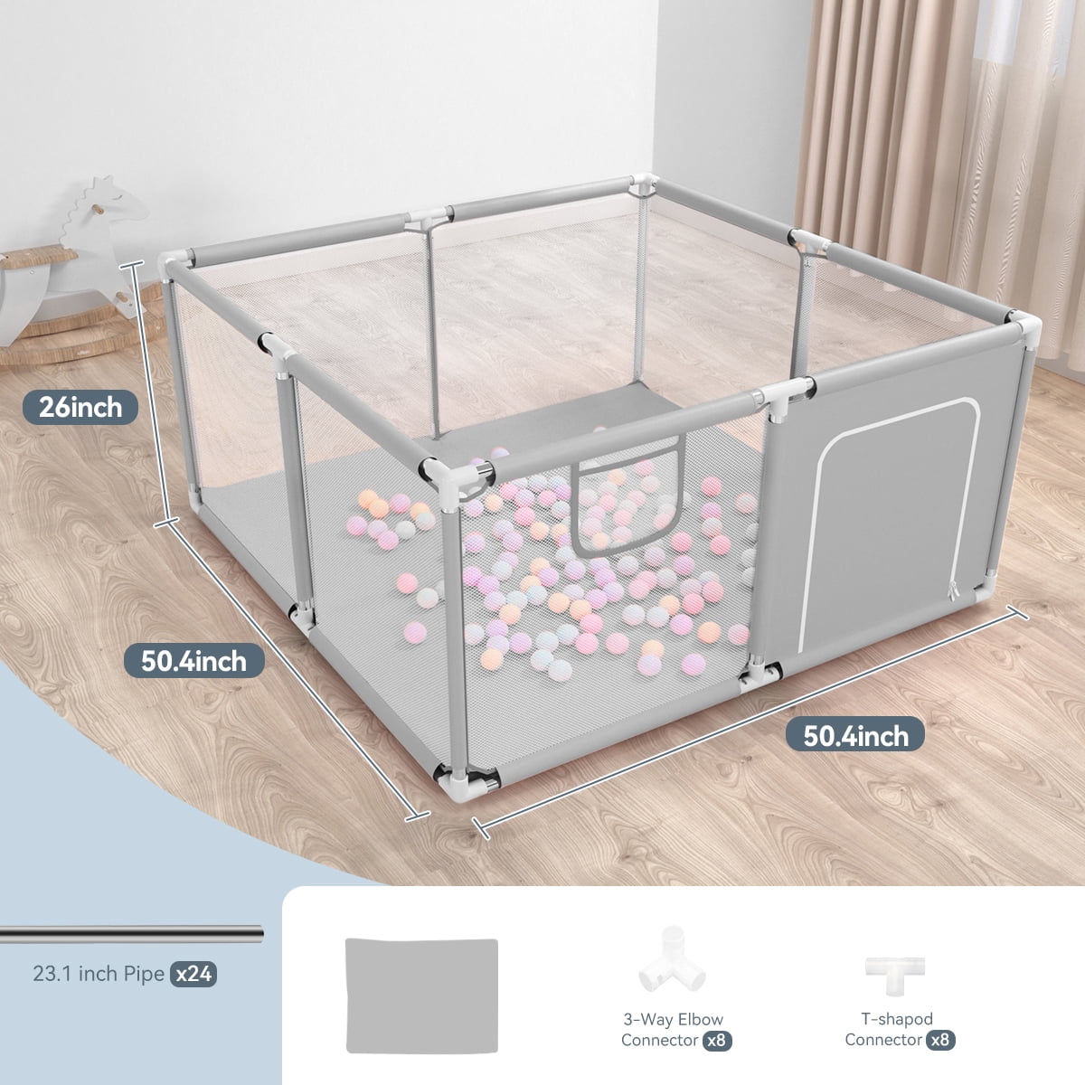 Baby Playpen, Outdoor Play Yard, Portable Play Yard 4-Panel- Baby Safety Playpen for Infant Toddler,Grey