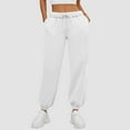 thumbnail image 4 of cfhntfmh Women's Cinch Bottom Sweatpants Stretchy High Waisted Athletic Joggers Solid Color Lounge Pants with Pockets（White,X-Large), 4 of 7