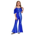 thumbnail image 1 of Fldy Combinaison Sans Manches pour Filles Fête d'Anniversaire à Sequins Bretelles Spaghetti Franges Concours Banquet Barboteuse Pantalon Long Bleu Royal 10, 1 of 5